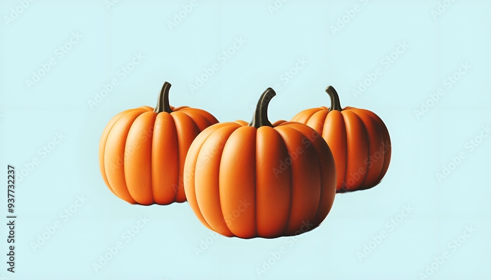 Obraz premium three orange pumpkins highlighted on a blue background, minimalism, Halloween 