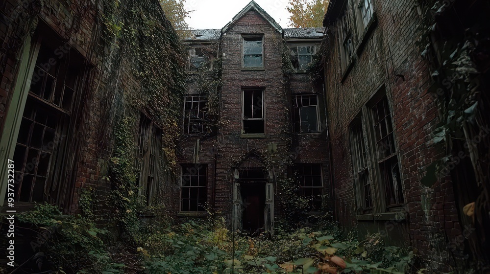 Obraz premium Mysterious Abandoned Building Surrounded by Nature's Embrace