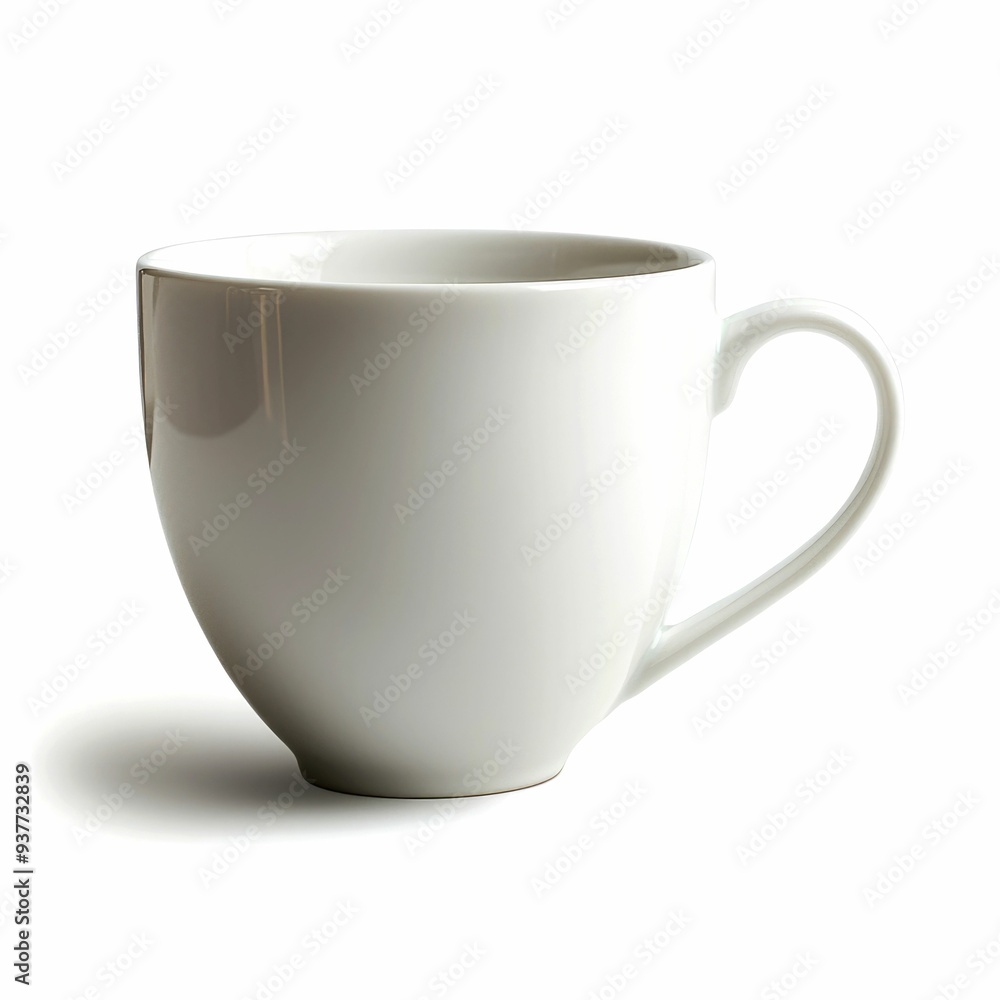 White Ceramic Mug with Rounded Handle on White Background White Ceramic Mug with Rounded Handle on White Background