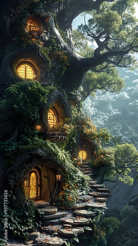 Enchanted Treehouse in a Lush Forest