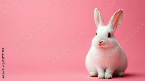 White Rabbit Sitting on a Pink Background