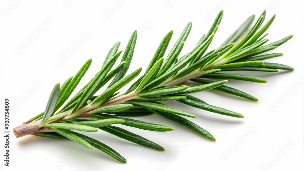 Fototapeta premium Vibrant green rosemary branch isolated on a white background.
