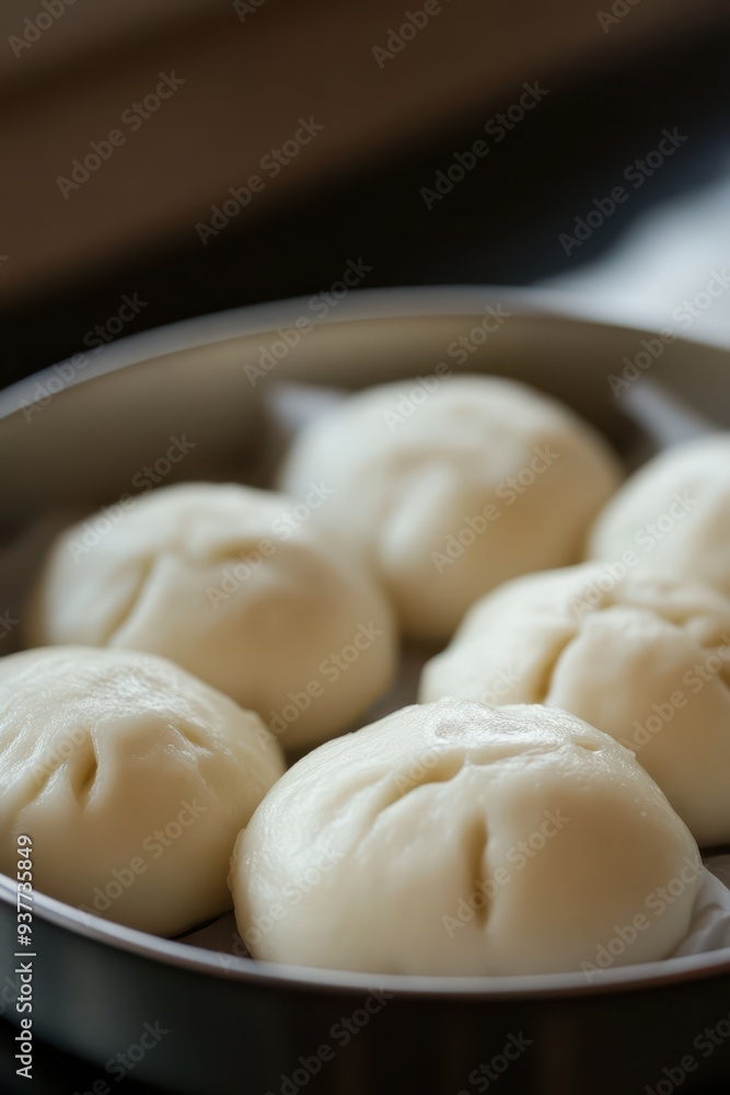 a pan filled with six buns on a table a pan filled with six buns on a table