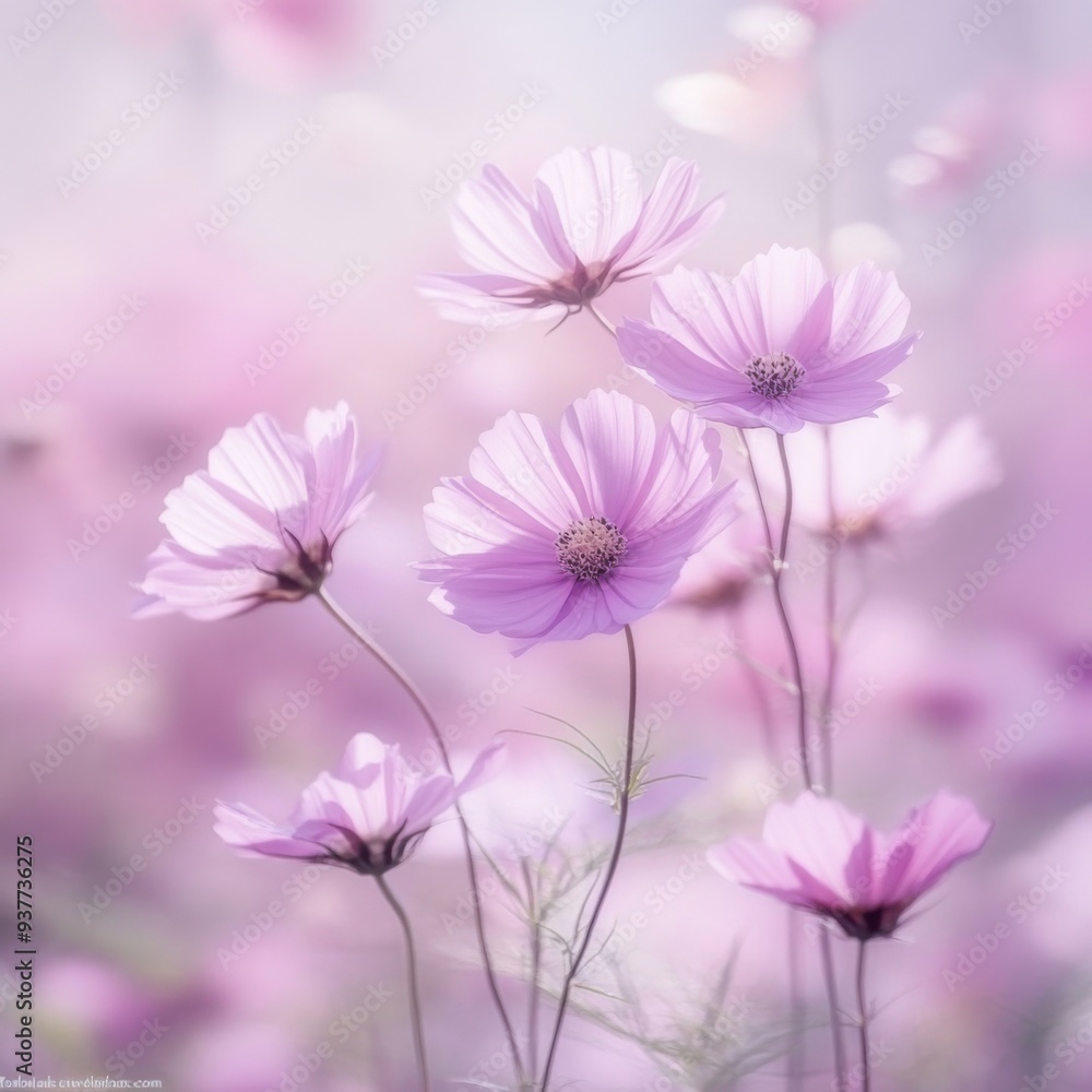 Vibrant Pink Cosmos Flowers with Blurred Background Vibrant Pink Cosmos Flowers with Blurred Background