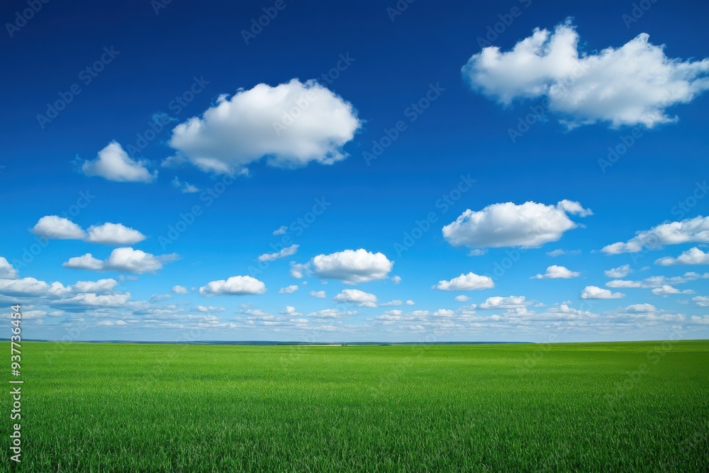 Vast Green Field Under a Blue Sky with Clouds Vast Green Field Under a Blue Sky with Clouds
