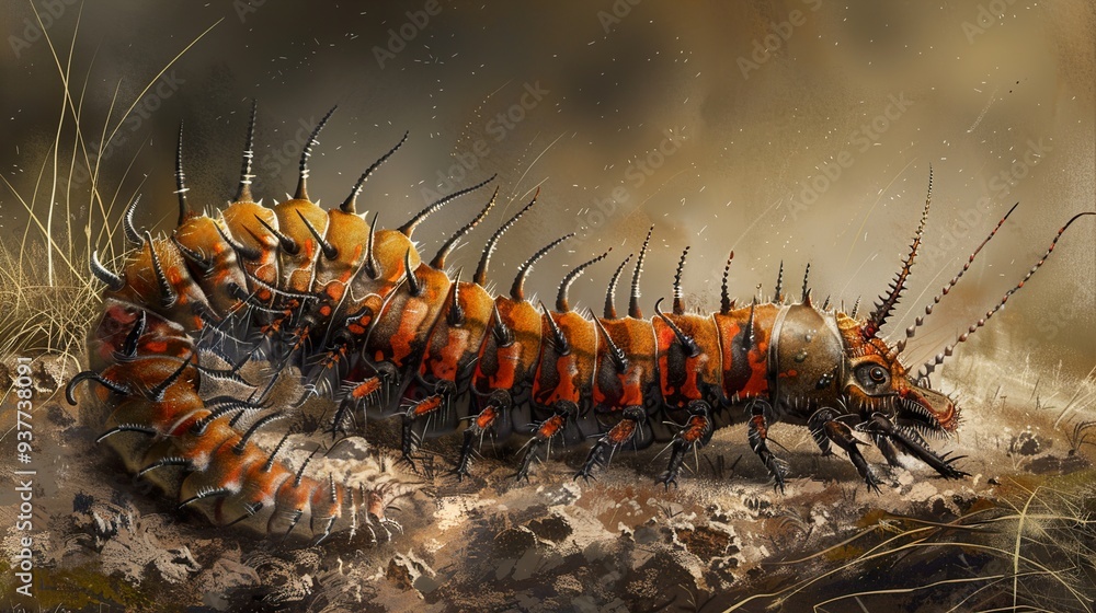 Fototapeta premium Spiky Creature: A Detailed Fantasy Insect Illustration