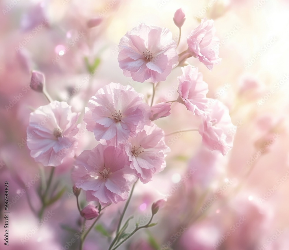 Fototapeta premium Dreamy Pastel Pink Flowers with Soft Focus