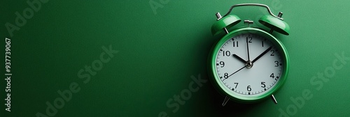 Wallpaper Mural Green alarm clock on a green background, flat lay, top view, copy space concept. Wallpaper, background, banner Torontodigital.ca