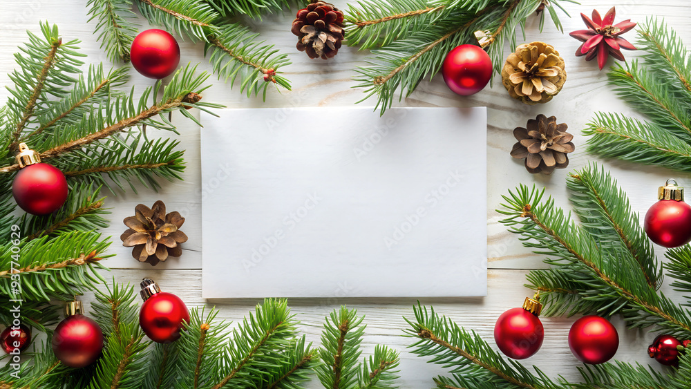 New Year background with branches and cones - template for your holiday design New Year background with branches and cones - template for your holiday design