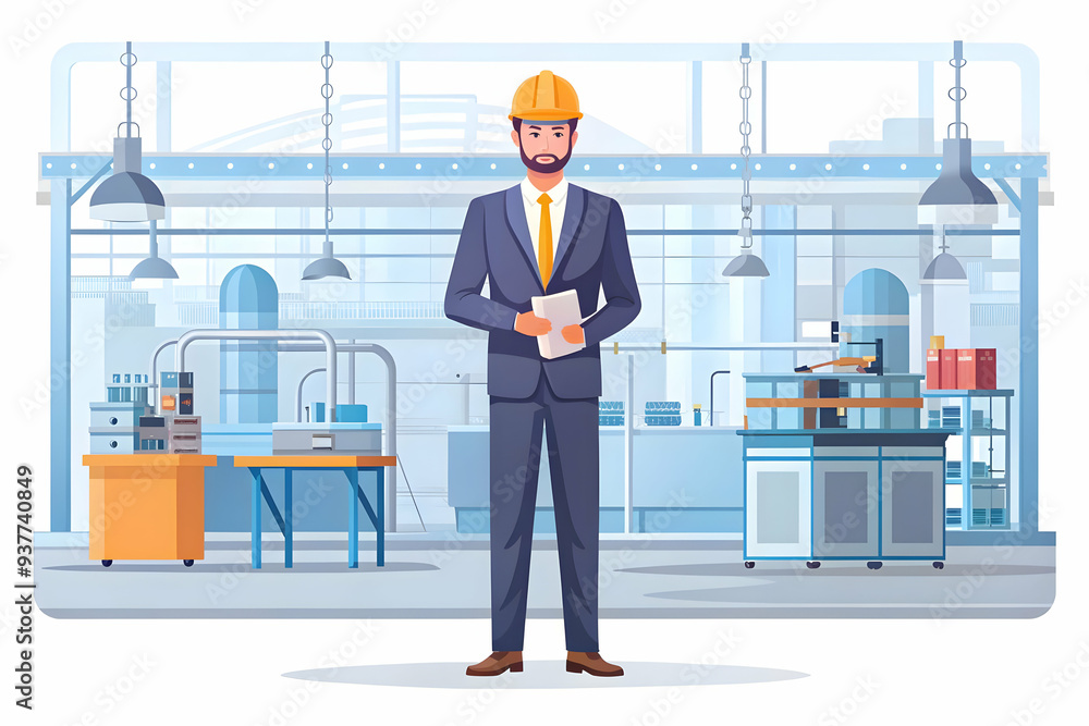Flat Supervisor candidly checking safety protocols in a manufacturing plant concept as A candid shot of a supervisor checking safety protocols in a manufacturing plant. The camera captures the supervi Flat Supervisor candidly checking safety protocols in a manufacturing plant concept as A candid shot of a supervisor checking safety protocols in a manufacturing plant. The camera captures the supervi