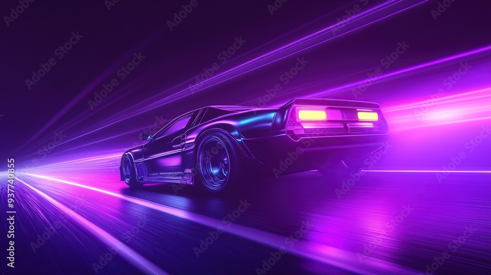 driving in the night, futuristic synth-wave car driving in the night, futuristic synth-wave car