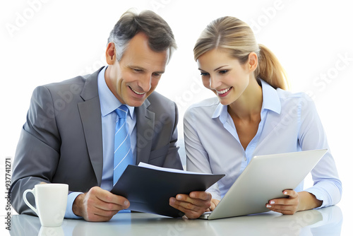 3D Team manager reviewing reports with a colleague candid interaction concept as A candid shot of a team manager reviewing reports with a colleague. The camera captures the exchange of insights and th