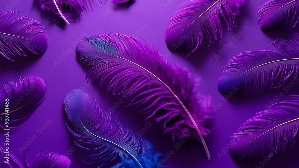 Fototapeta premium Elegant Purple Feathers on Vibrant Background