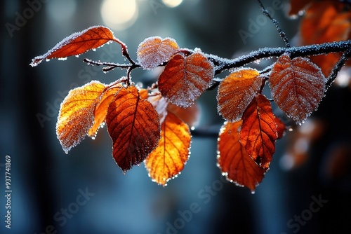 autumn leaves on a brench photo