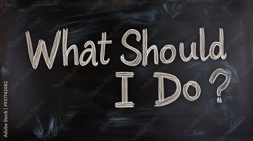 Fototapeta premium Help support advice guidance assistance concept with What should i do written with white chalk on blackboard