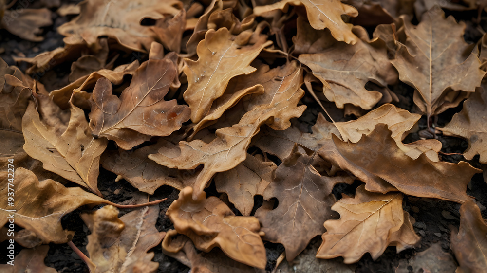 dry oak leaves scattered across a path dry oak leaves scattered across a path