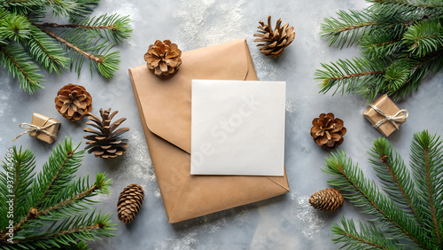 Christmas card with fir branches and cones - A festive card for the holiday season. 