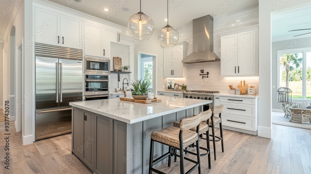 Luxurious and Spacious Modern Kitchen with Stainless Steel Appliances Luxurious and Spacious Modern Kitchen with Stainless Steel Appliances
