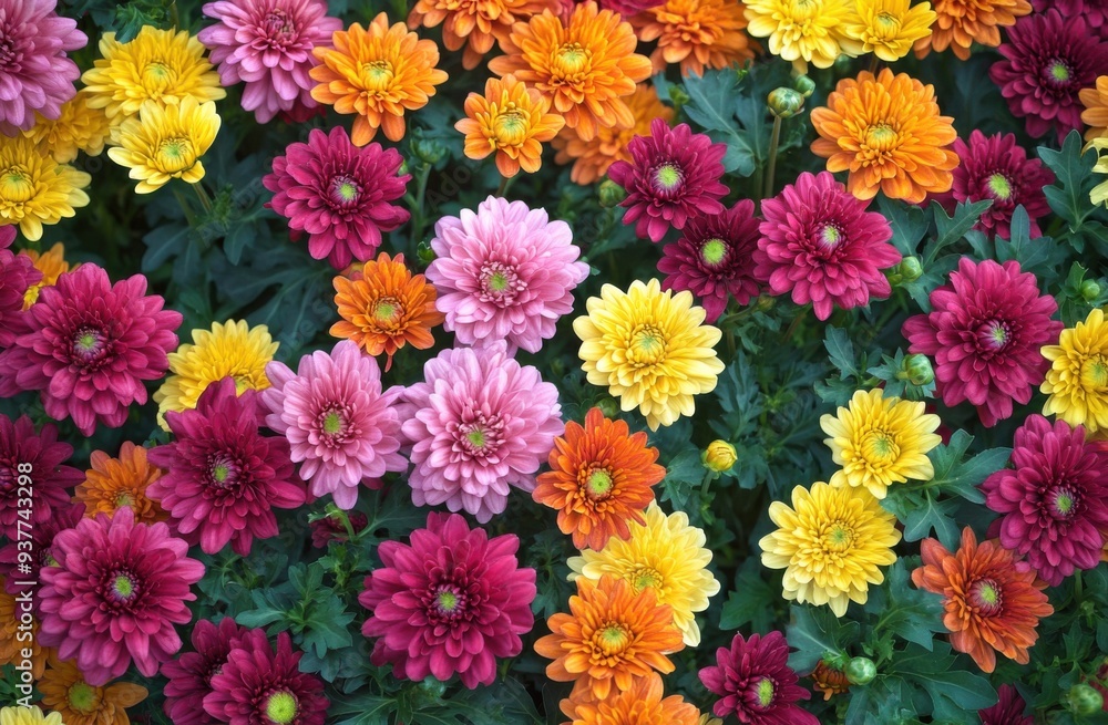 Colorful Chrysanthemums in Full Bloom Colorful Chrysanthemums in Full Bloom