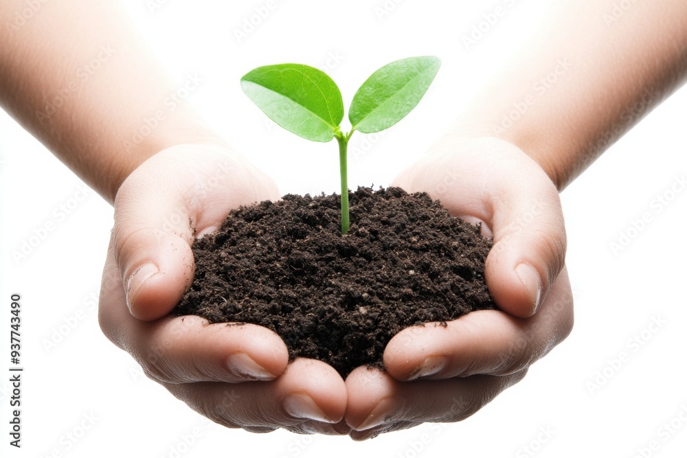 Hands Holding a Seedling Growing from Soil Hands Holding a Seedling Growing from Soil