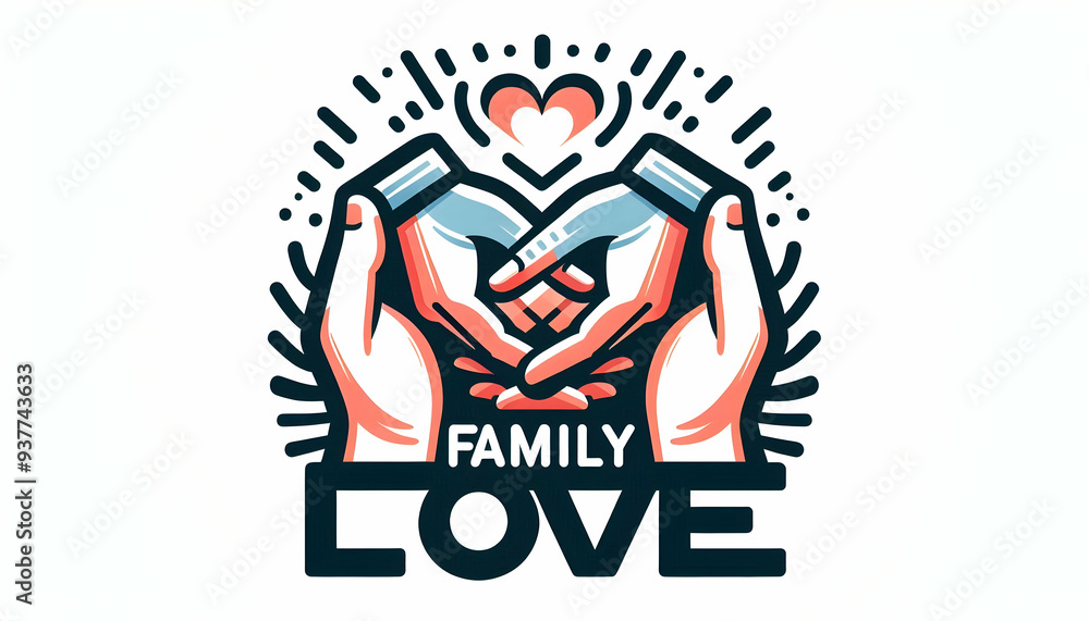 same sex parent Hands with Family Love Text concept as An isolated vector showing two hands representing same sex parents holding each other with the word Family Love in a bold modern font beneath. Th same sex parent Hands with Family Love Text concept as An isolated vector showing two hands representing same sex parents holding each other with the word Family Love in a bold modern font beneath. Th