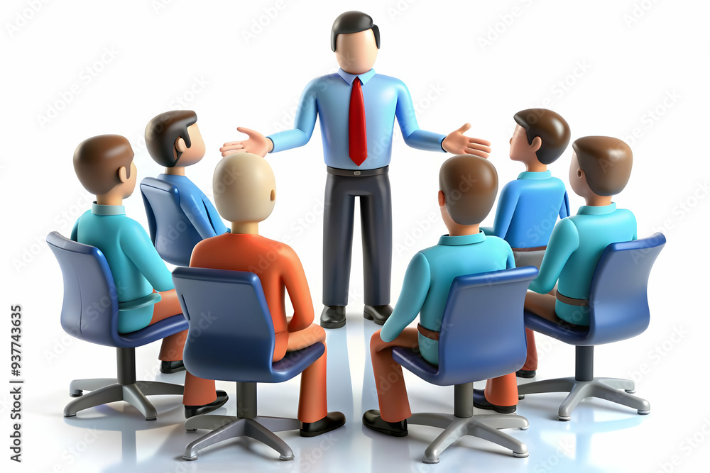 Obraz premium 3D Team leader giving instructions during an informal brainstorming session concept as A candid moment of a team leader giving instructions during an informal brainstorming session. The camera capture