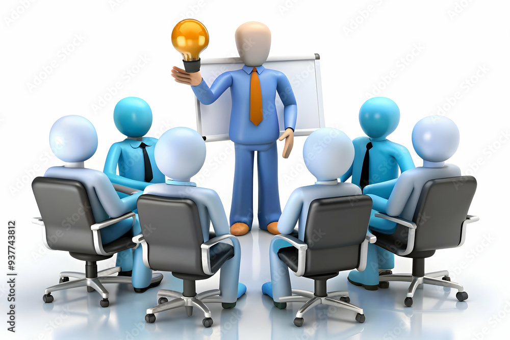 3D Employee candidly presenting ideas during a team meeting concept as A candid shot of an employee presenting ideas during a team meeting. The camera captures the employees enthusiasm and the attenti 3D Employee candidly presenting ideas during a team meeting concept as A candid shot of an employee presenting ideas during a team meeting. The camera captures the employees enthusiasm and the attenti
