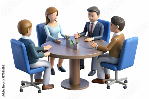 3D Business team in a candid discussion during a meeting concept as A candid shot capturing a business team in the middle of a lively discussion during a meeting. The camera is positioned slightly off