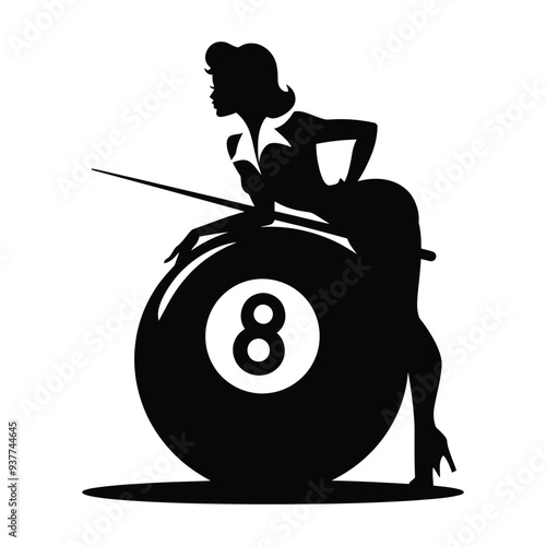 Pin-Up Girl Sitting on Eight Ball Silhouette