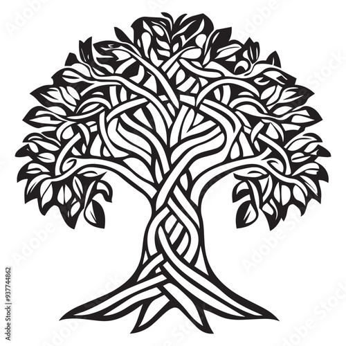 Celtic Tree of Life Clipart, Celtic Tree  Silhouette - A Apple Celtic tree illustration in black and white