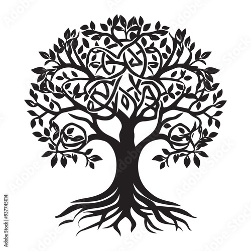 Celtic Tree of Life Clipart, Celtic Tree  Silhouette - A Ash Celtic tree illustration in black and white
