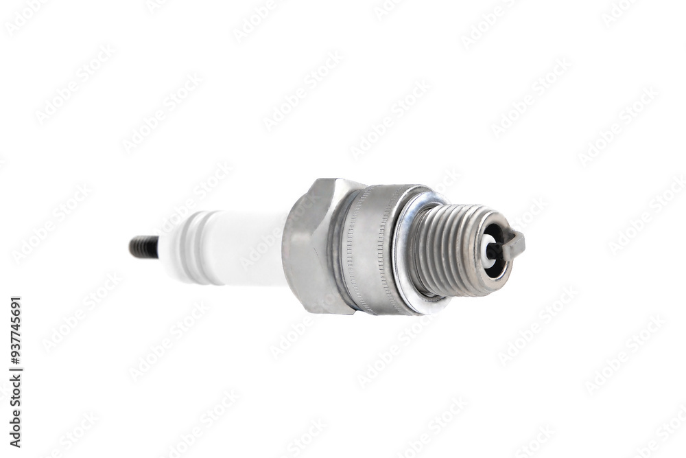 Automotive spark plugs for an internal combustion engine on a white background, close-up Automotive spark plugs for an internal combustion engine on a white background, close-up