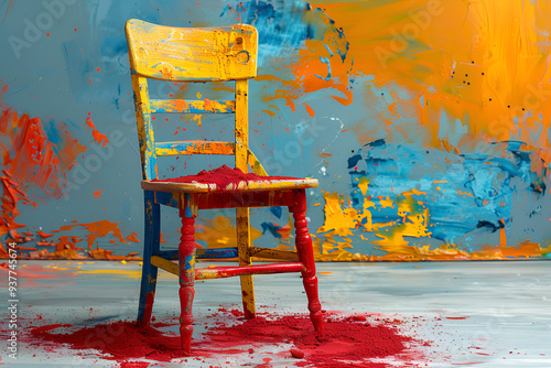 a chair with red powder on it

 photo