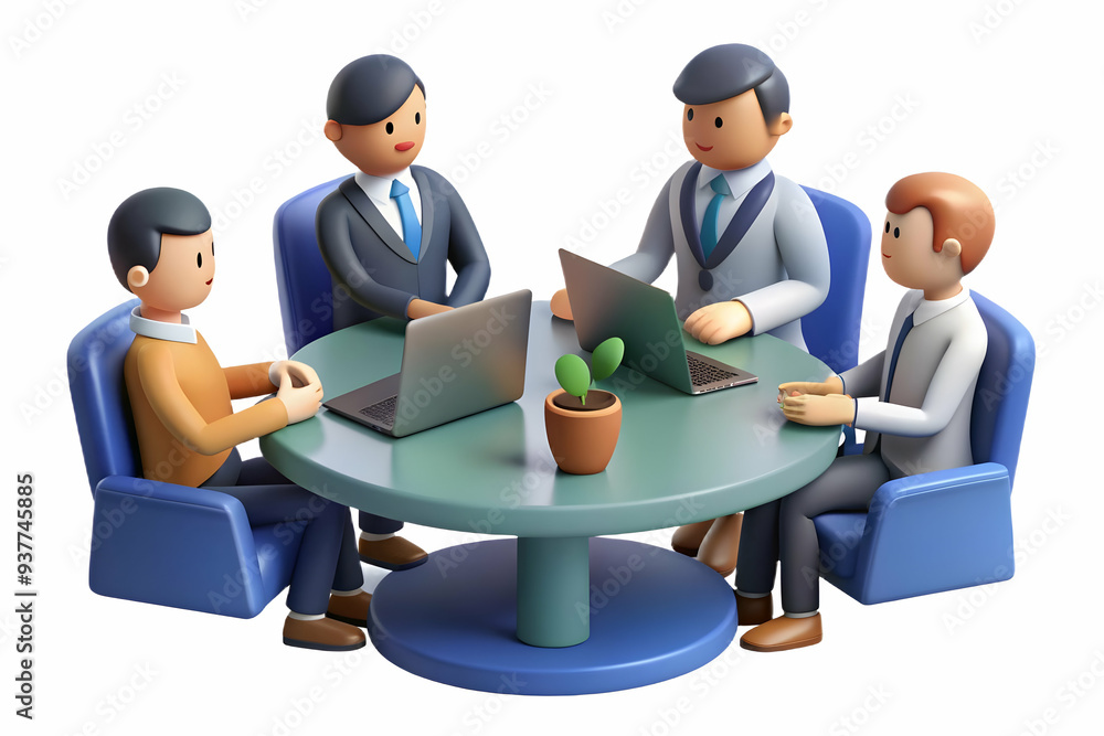 Flat Business team in a candid discussion during a meeting concept as A candid shot capturing a business team in the middle of a lively discussion during a meeting. The camera is positioned slightly o Flat Business team in a candid discussion during a meeting concept as A candid shot capturing a business team in the middle of a lively discussion during a meeting. The camera is positioned slightly o