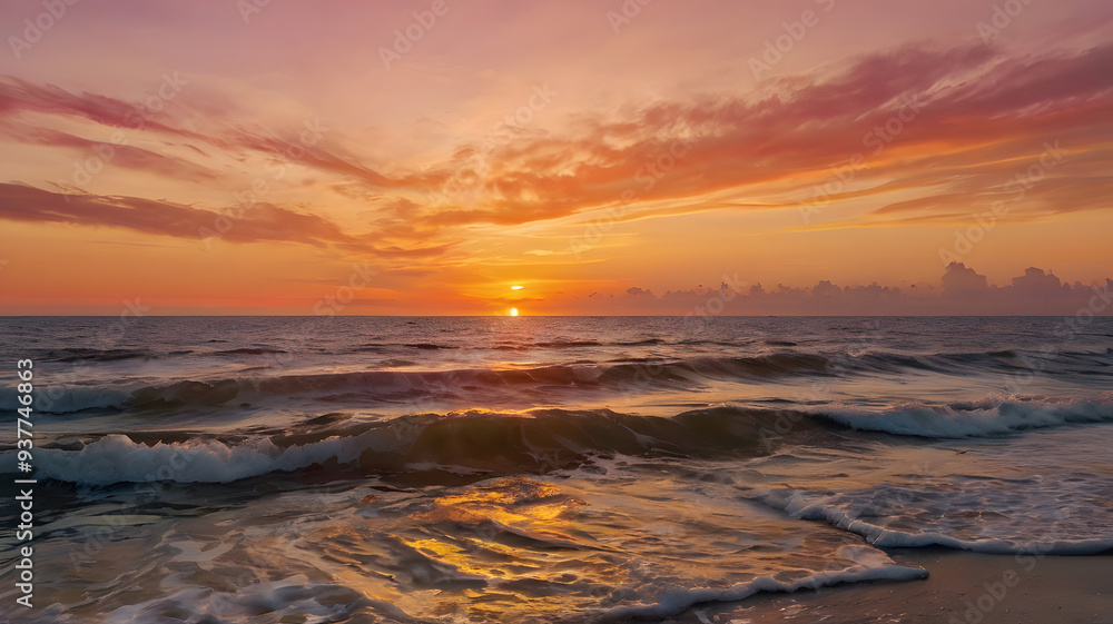 the ocean during golden hour, with the sun dipping below the horizon the ocean during golden hour, with the sun dipping below the horizon