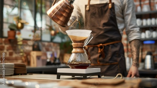 The barista making coffee photo