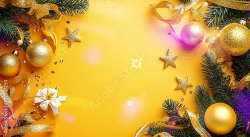 Christmas background with balls and tree decoration