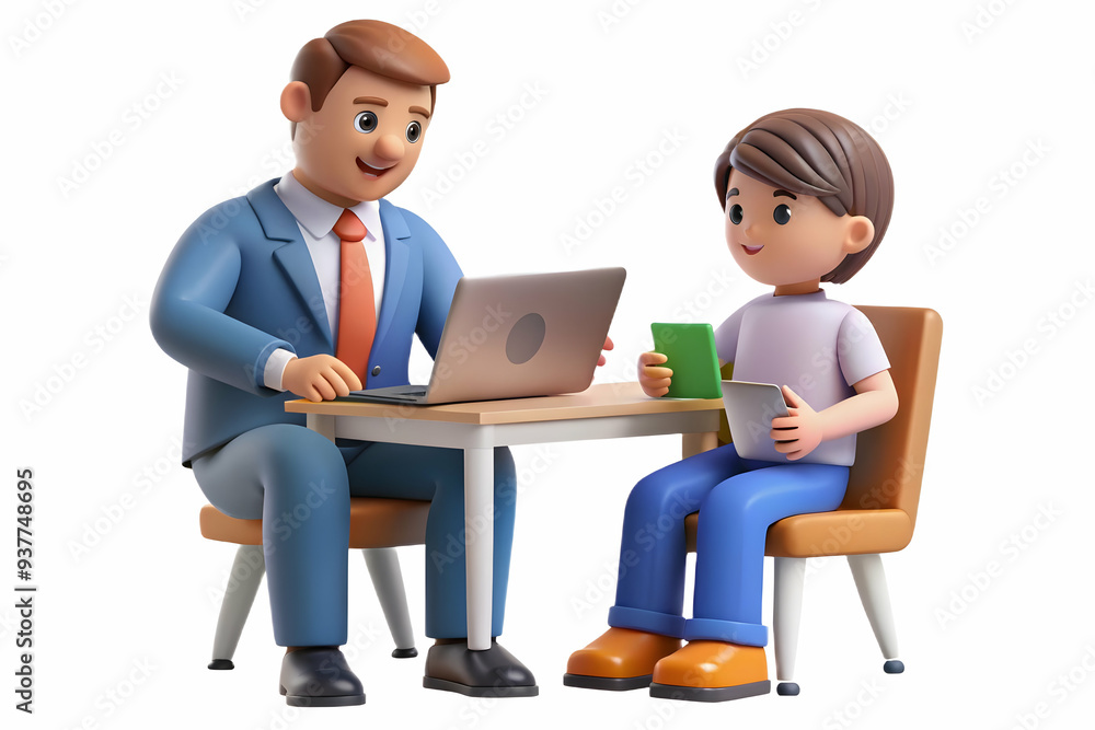 Obraz premium Flat Manager candidly mentoring a junior employee in a one on one session concept as A candid shot of a manager mentoring a junior employee in a one on one session. The camera captures the supportive