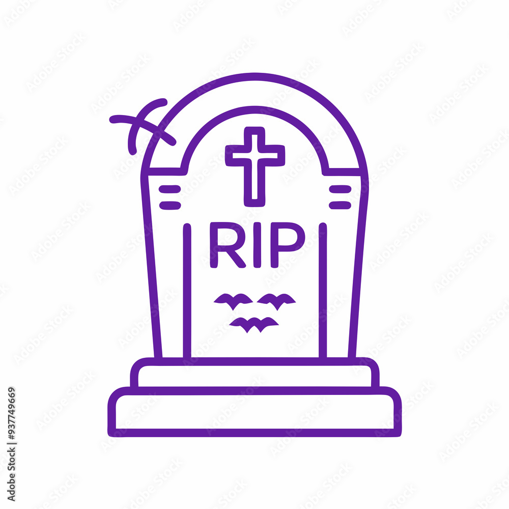 Simple Purple Tombstone with RIP Inscription , vector icon Simple Purple Tombstone with RIP Inscription , vector icon