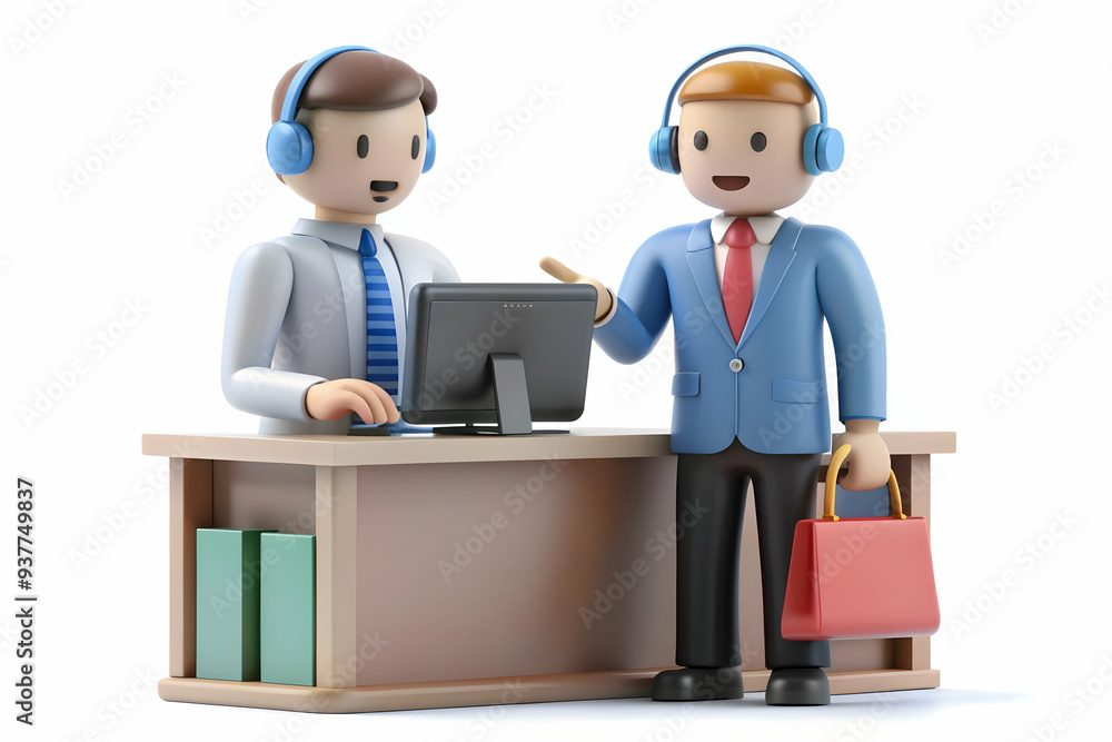 3D Manager candidly handling a customer complaint in a retail setting concept as A candid shot of a manager handling a customer complaint in a retail setting. The camera captures the managers calm and 3D Manager candidly handling a customer complaint in a retail setting concept as A candid shot of a manager handling a customer complaint in a retail setting. The camera captures the managers calm and