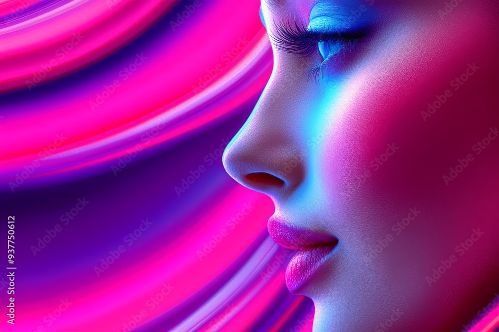 Stylish woman in a vibrant flowing digital environment wearing a sleek VR headset symbolizing the fusion of fashion and advanced virtual reality technology in an immersive world Stylish woman in a vibrant flowing digital environment wearing a sleek VR headset symbolizing the fusion of fashion and advanced virtual reality technology in an immersive world