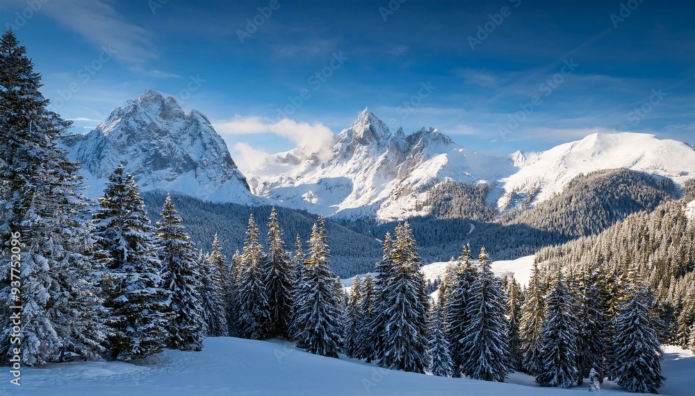 winter alpine mountain scene, AI generated winter alpine mountain scene, AI generated