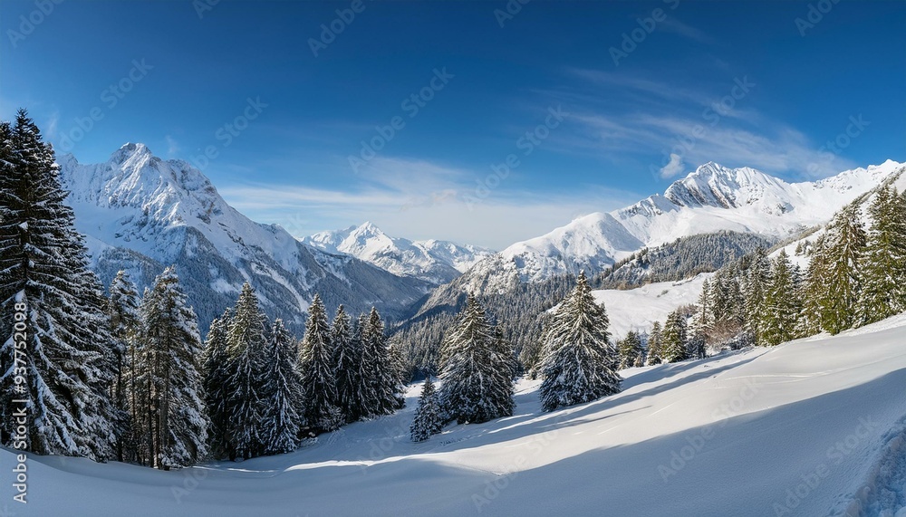 winter alpine mountain scene, AI generated winter alpine mountain scene, AI generated