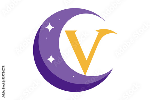  Moon with alphabet-v vector art illustration photo