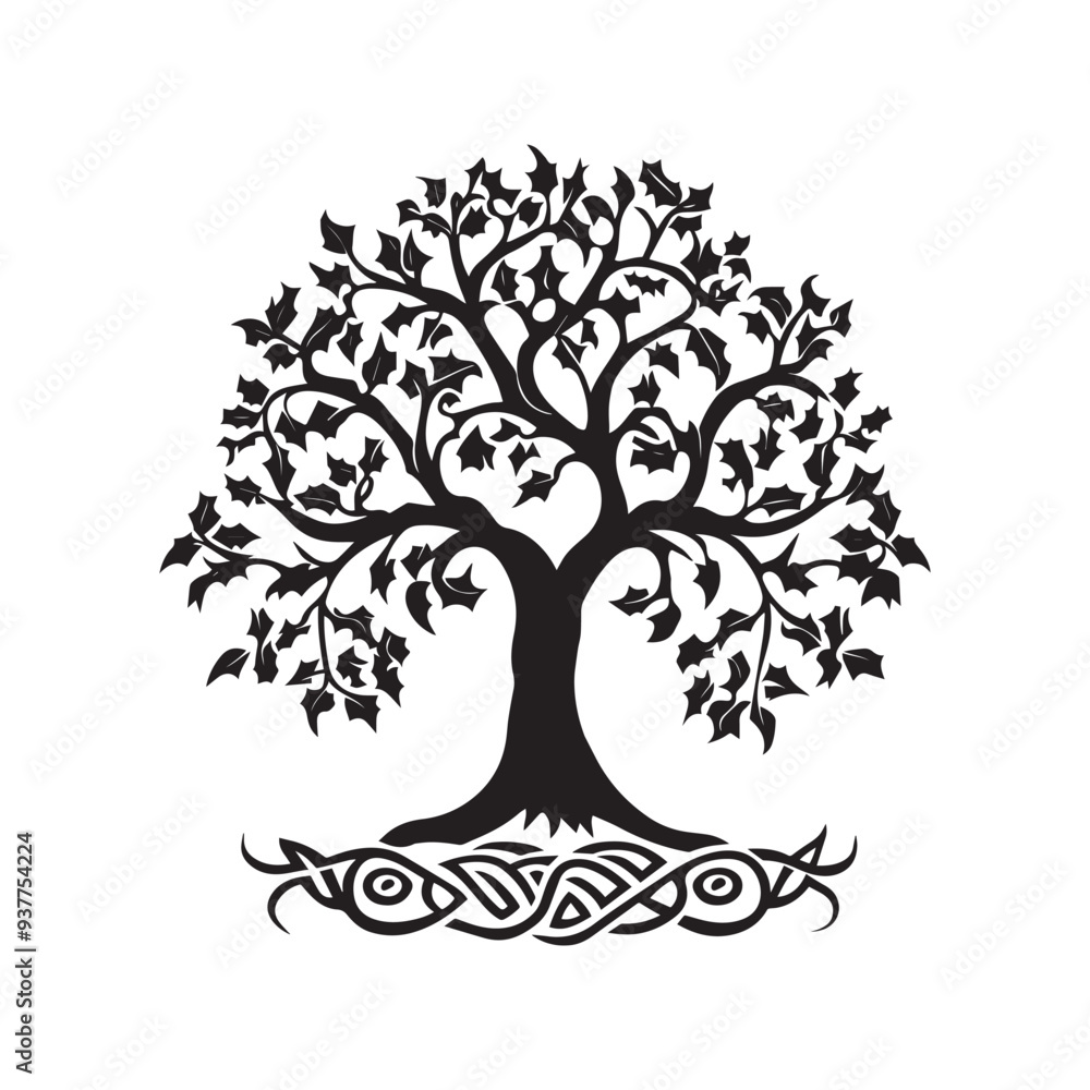 Celtic Tree of Life Clipart, Celtic Tree Silhouette - A Holly Celtic tree illustration in black and white Celtic Tree of Life Clipart, Celtic Tree Silhouette - A Holly Celtic tree illustration in black and white