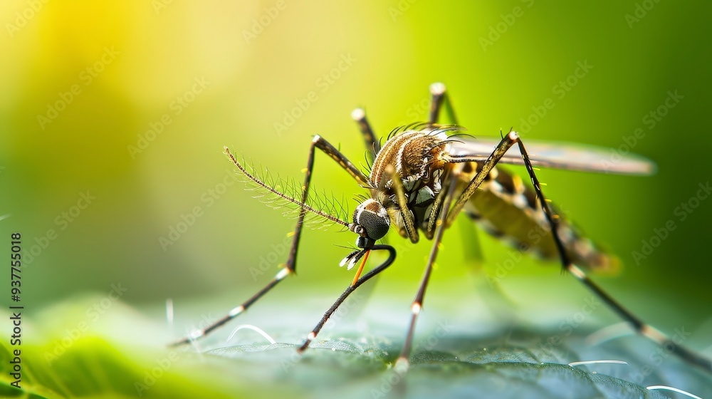 Close-up of a mosquito on a green leaf. Close-up of a mosquito on a green leaf.