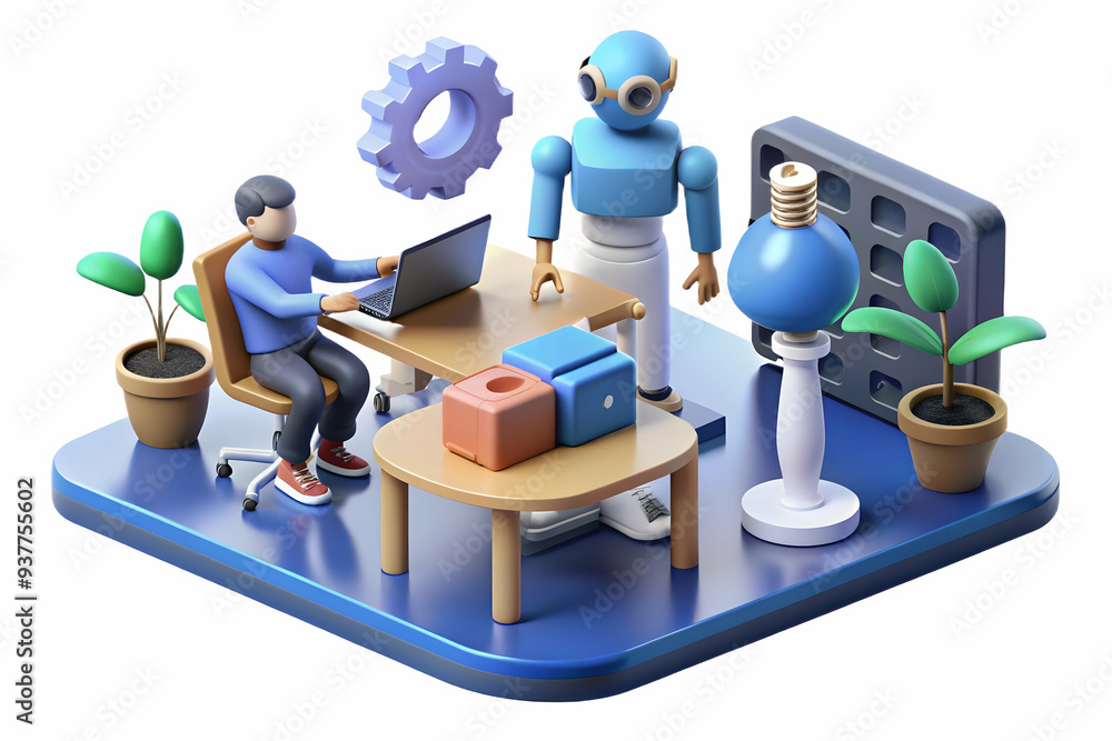 Exciting 3D AI Driven Innovation Lab Concept Featuring Team Working with AI Tools in Creative Environment - Isolated White Background Exciting 3D AI Driven Innovation Lab Concept Featuring Team Working with AI Tools in Creative Environment - Isolated White Background