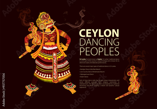 Sri Lankan (Ceylon) Traditional Dance. Sri Lankan Classical Dance, Vector illustration