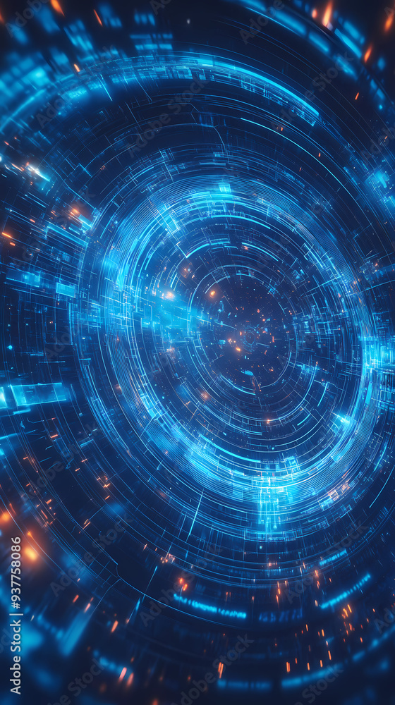 Obraz premium Blue abstract circular digital technology background