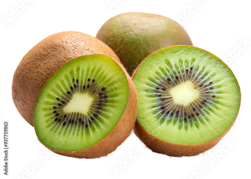 kiwi with half slices falling or floating